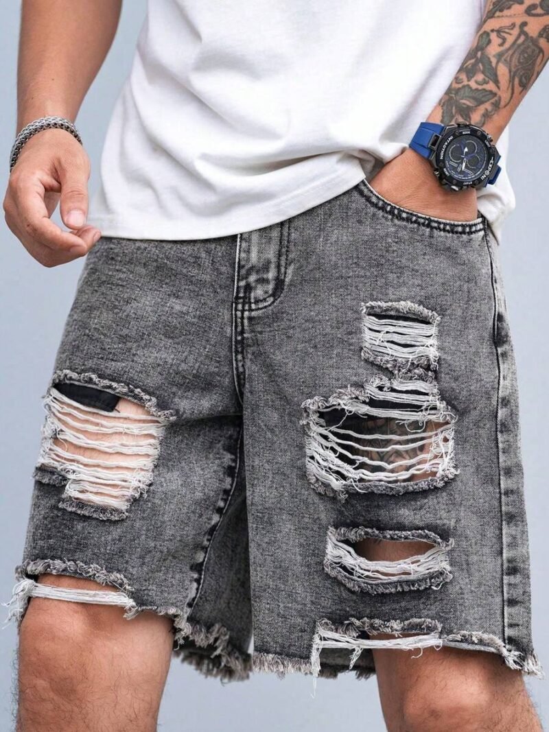 Plus Size Men Washed Distressed Denim Shorts