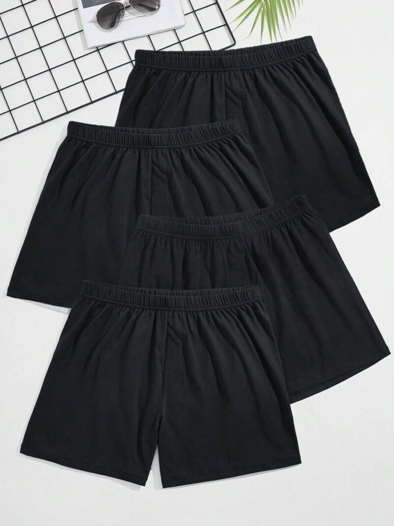 Solid Color Elastic Waist Boxer Shorts