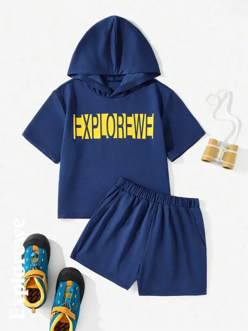 Long Sleeve Hoodie Sweatshirt And Sports Shorts Set
