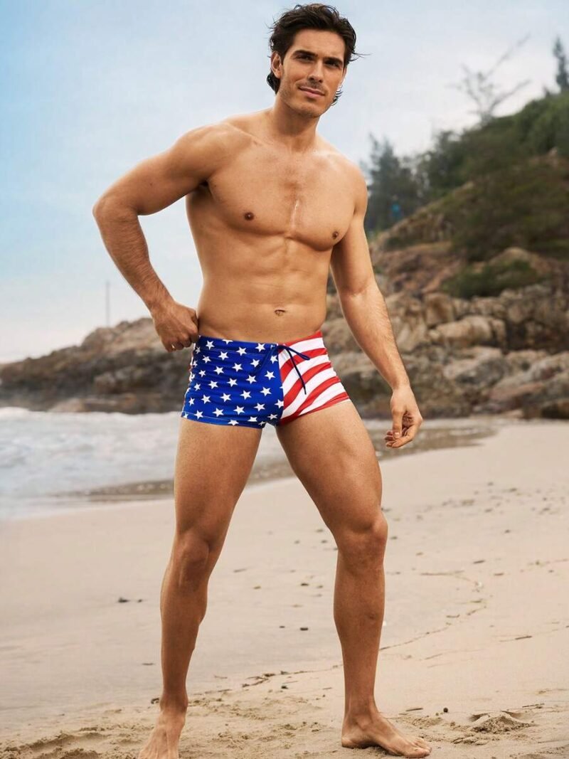American Flag Print Simple Swimming Trunks
