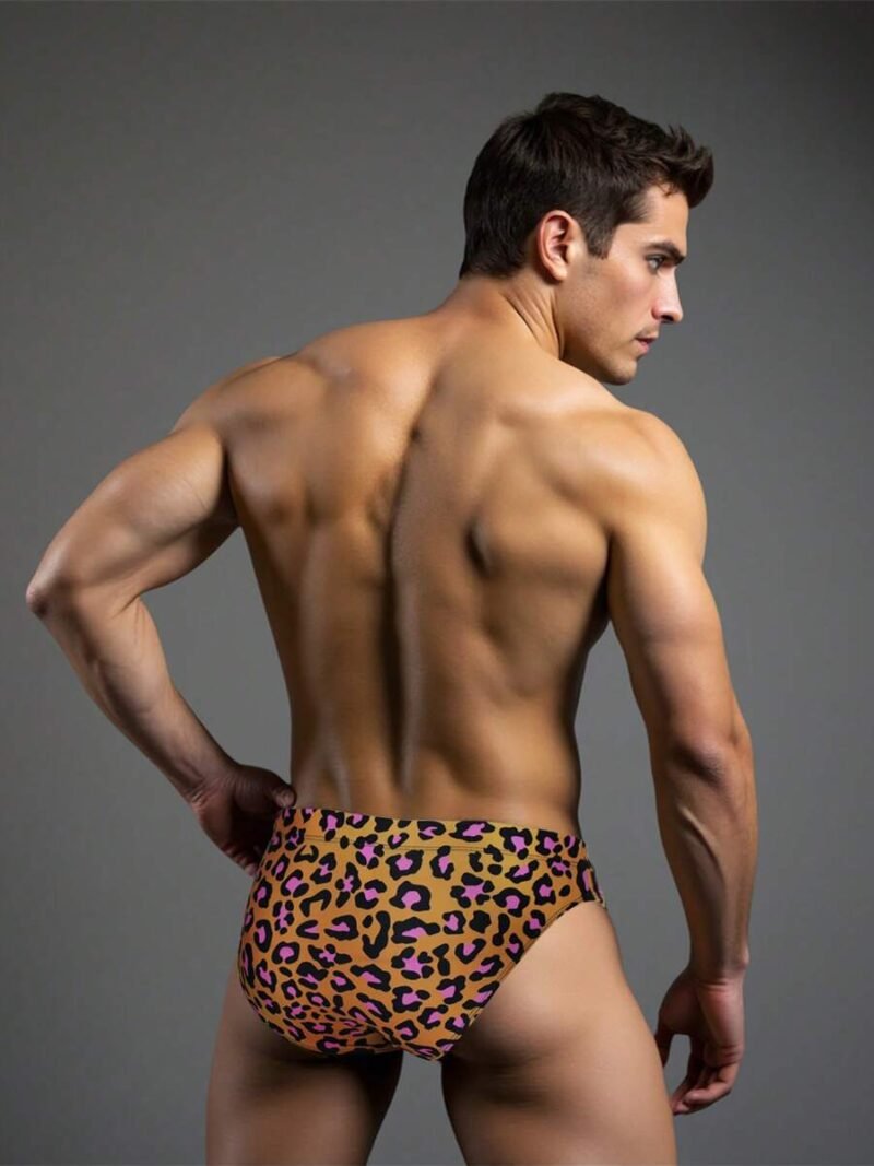 Leopard Print Triangular Swim Trunks For Holiday
