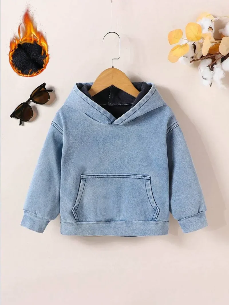 Thermal Lined Casual Fashion Denim Pullover Sweatshirt