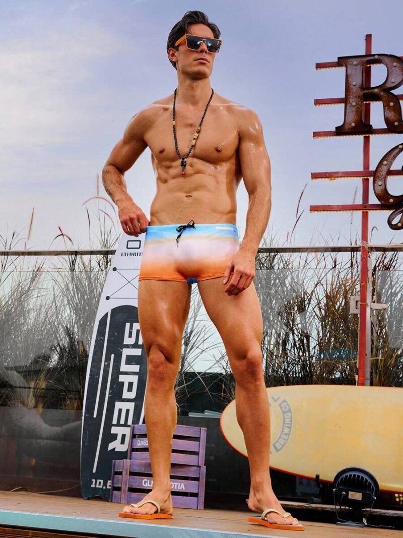 Men's Gradient Color Waist Tie Swim Trunks