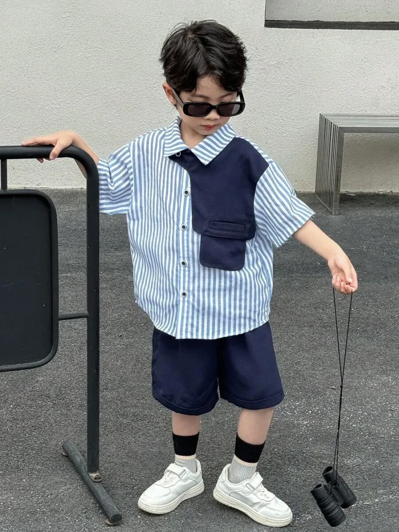 Casual Striped Shirt With Loose Shorts