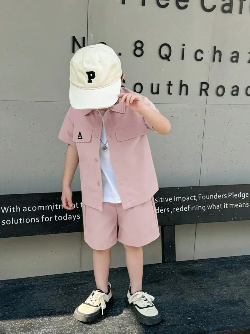Polo Shirt And Plain Woven Shorts Set