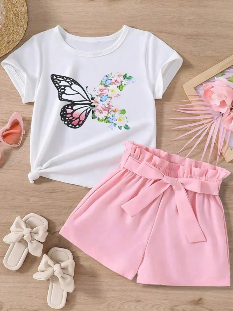 Butterfly & Flower Printed Short Sleeve T Shirt
