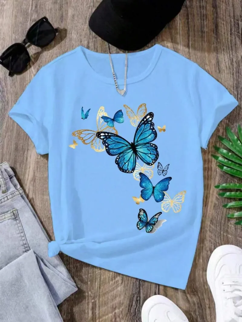 Casual Butterfly Print Short Sleeve T Shirt