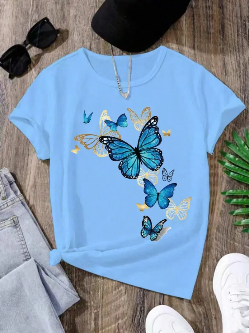 Casual Butterfly Print Short Sleeve T Shirt