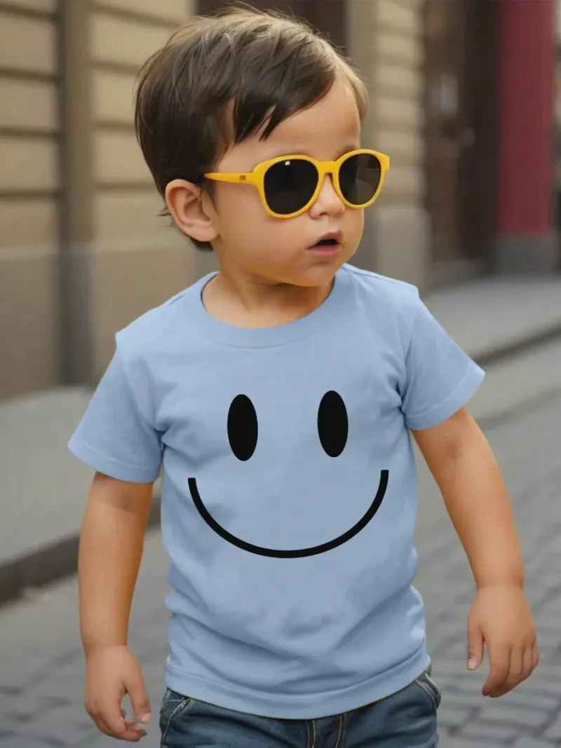 Casual Minimalist Cartoon Smiling Print Short Sleeve Top