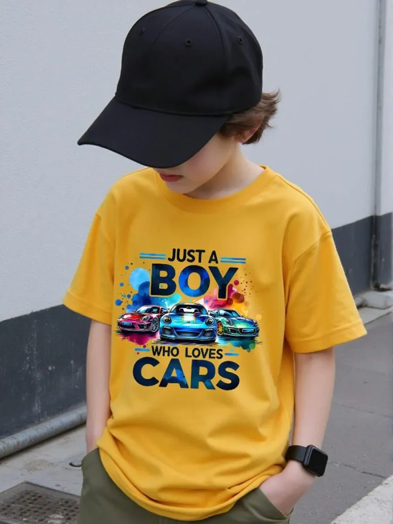 Colorful 3D Car Print Round Neck Short Sleeve T Shirt