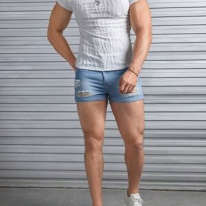 Ripped Frayed Roll Hem Denim Shorts