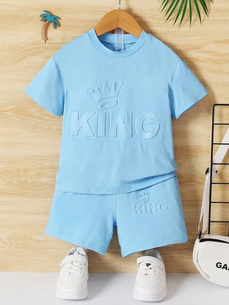 Letter Embossed Tee & Shorts Set