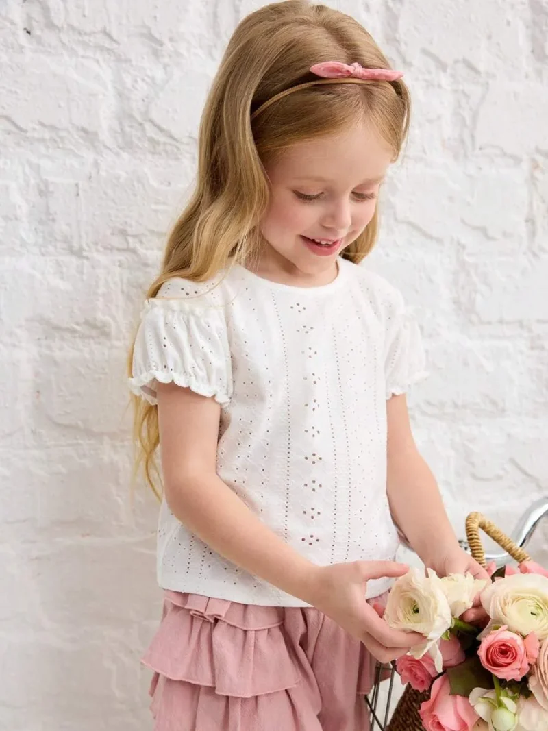 Round Neck Short Sleeve Casual Comfortable T Shirt With Ruffle Hem