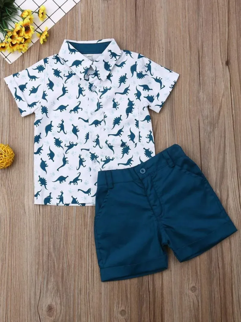 Short Sleeve Dinosaur Print Button Shirts