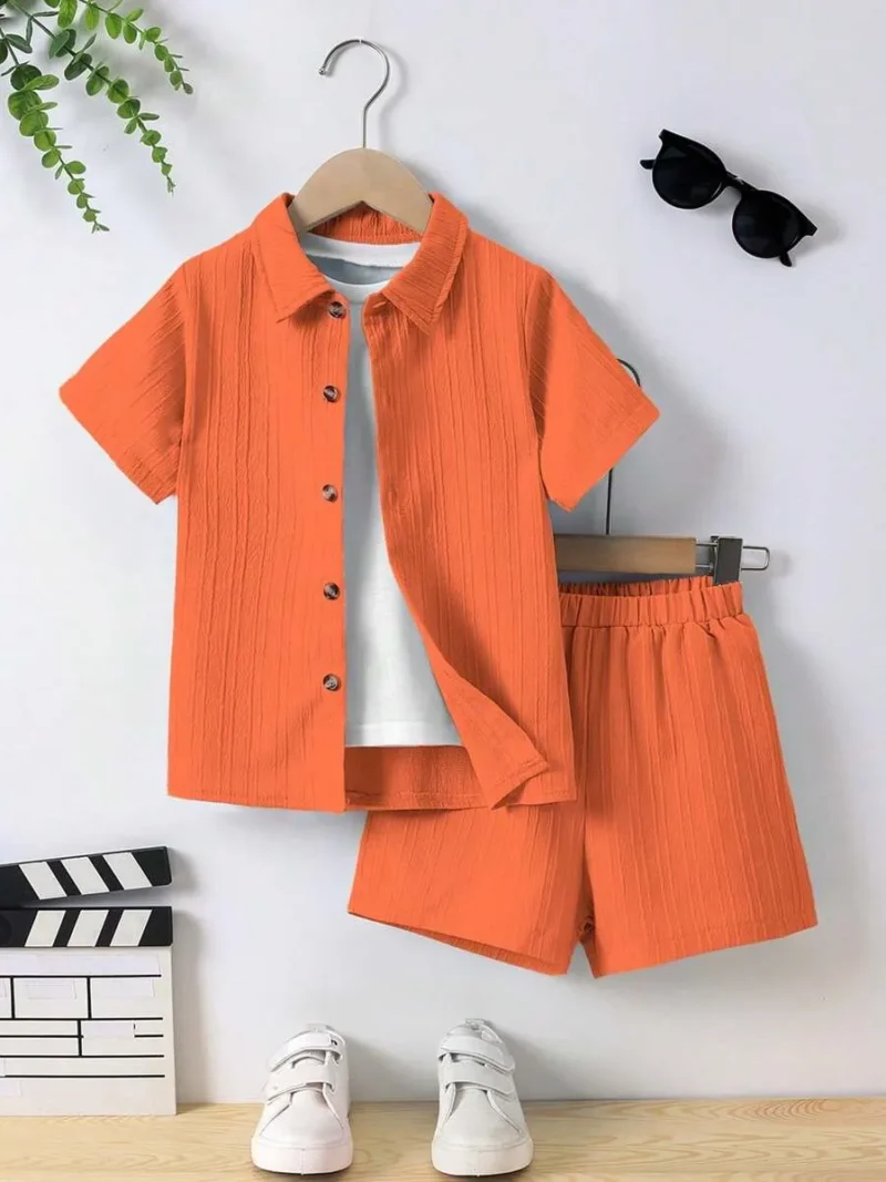 Solid Button Front Shirt & Shorts Without Tee