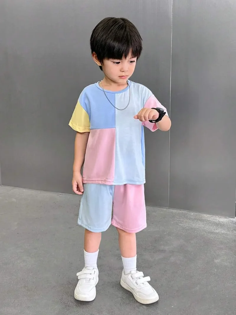 Versatile Contrast Color Patchwork Short Sleeve Top