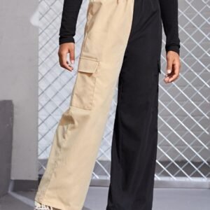 Casual Contrast Color Patchwork Elastic Waist Cargo Pants