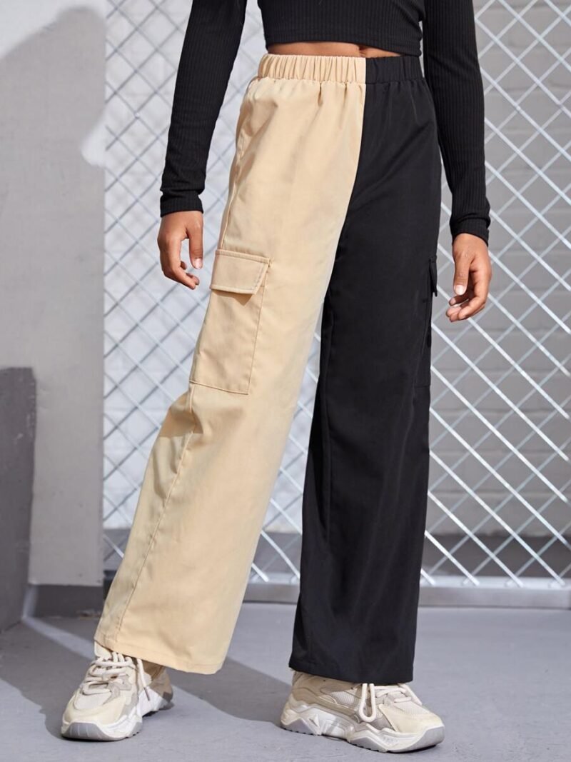 Casual Contrast Color Patchwork Elastic Waist Cargo Pants