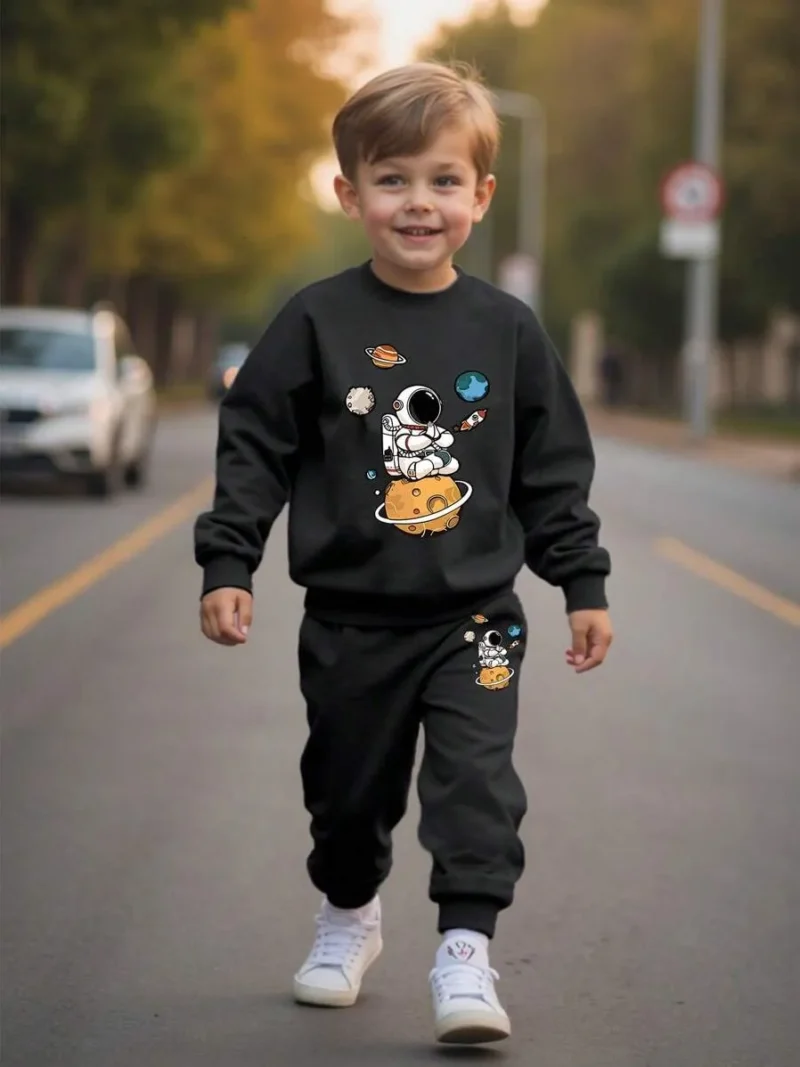 Astronaut Print Crew Neck Long Sleeve Sweatshirt And Sweatpants