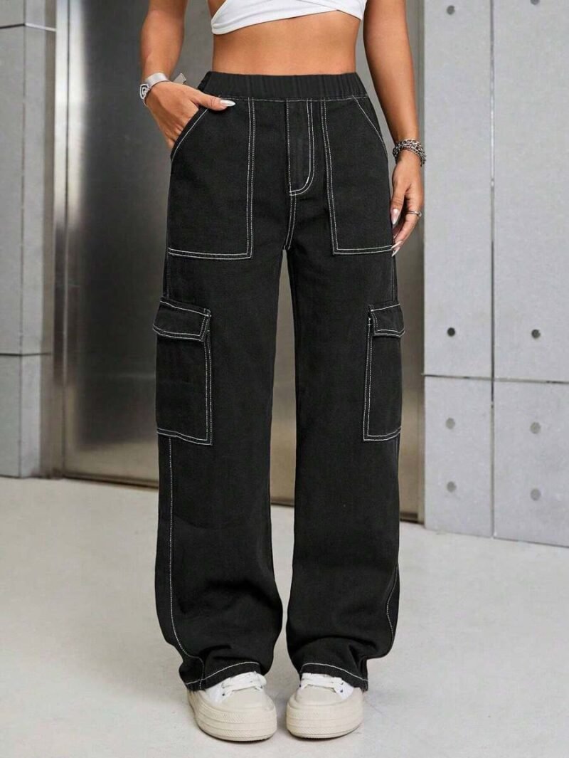 Casual Minimalist Denim Effect Cargo Pants