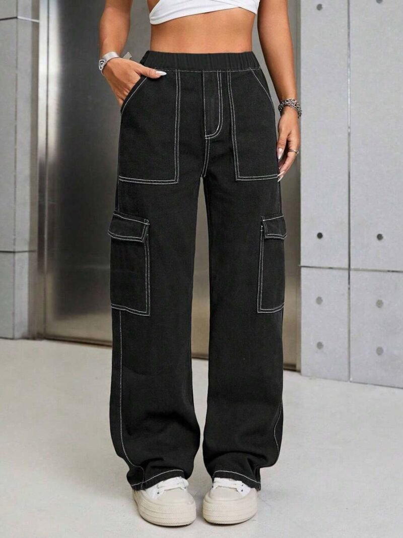 Casual Minimalist Denim Effect Cargo Pants