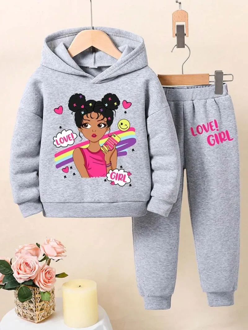 Cartoon Print Hooded Sweatshirt And Sweatpants Set