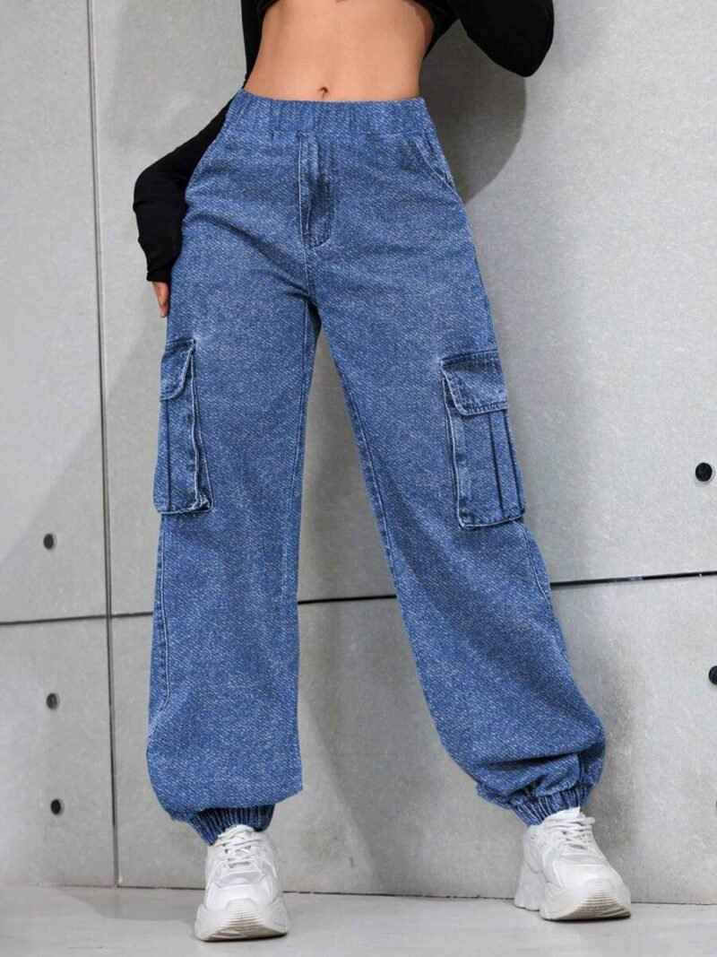 Casual Versatile Outdoor Multi Pocket Denim Effect Jogger Pants