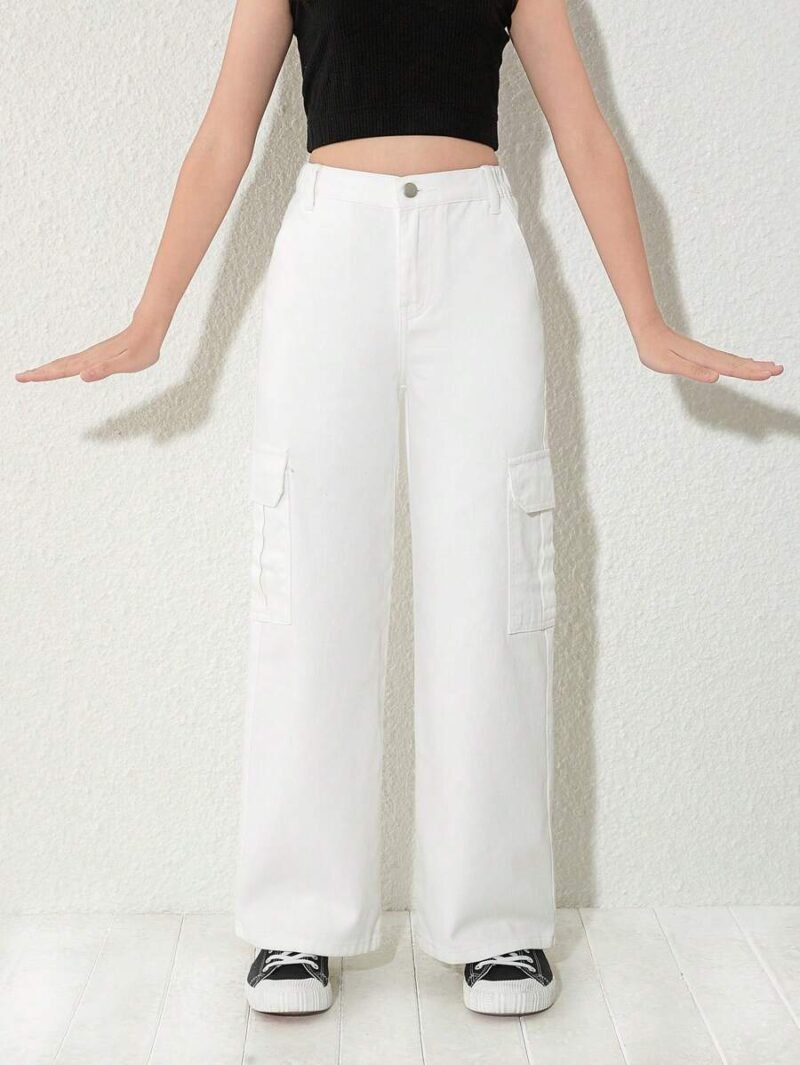 Loose Fit Straight Leg Cargo Denim Pants
