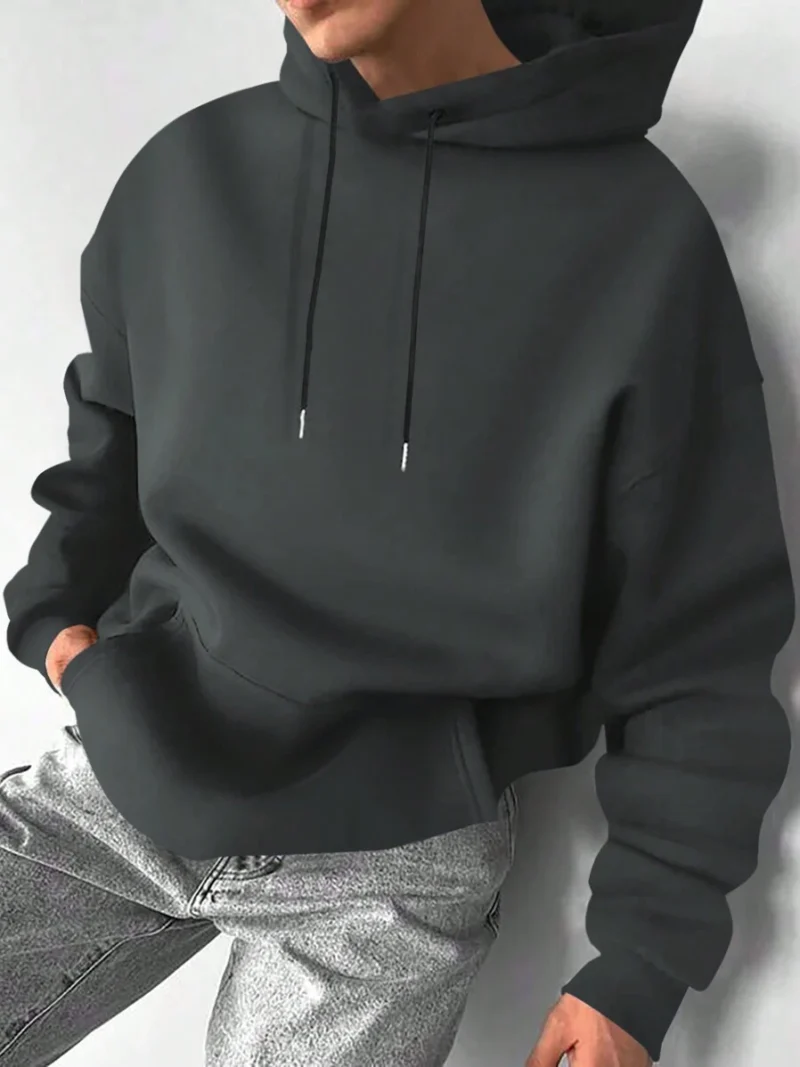 Drop Shoulder Loose Fit Hooded Sweatshirt