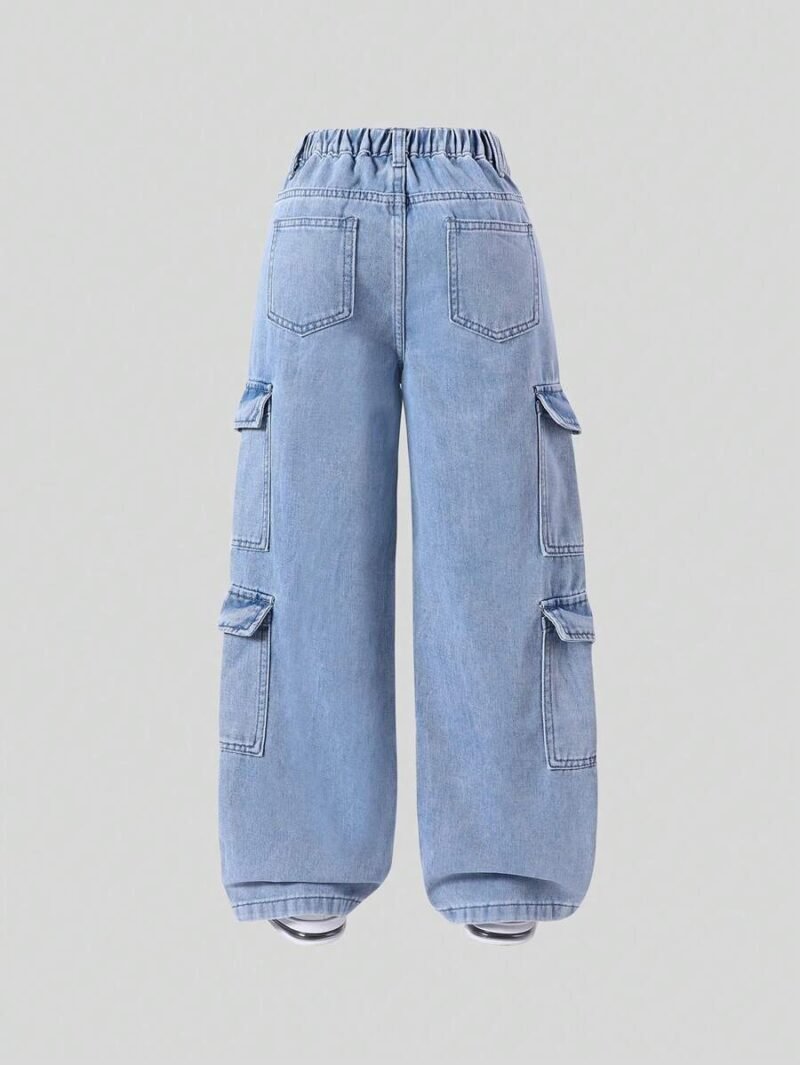 Oversized Multi Pocket Washed Light Blue Cargo Jeans