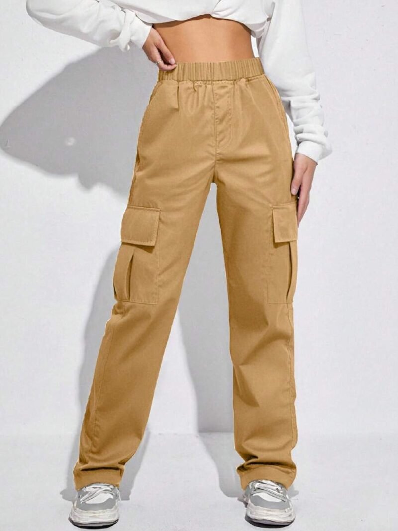 Teens Fashionable Solid Color Loose Cargo Pants