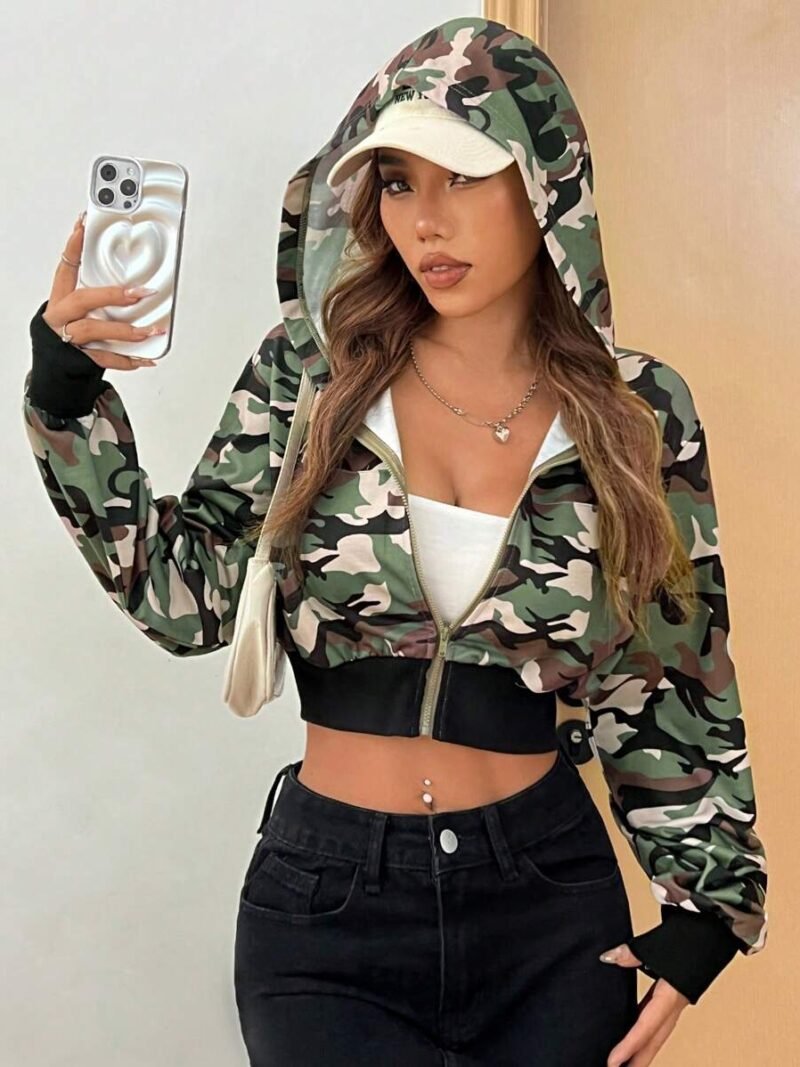 Spring Autumn Camouflage Pattern Hooded