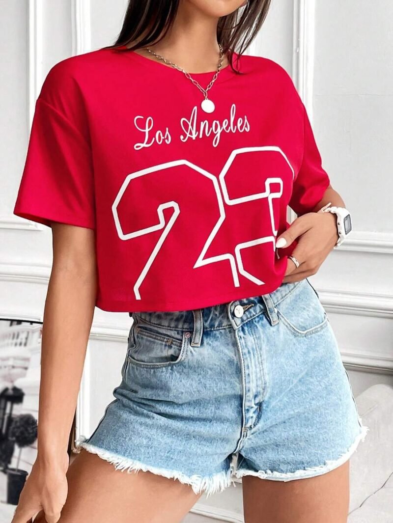 Red Printed Crop Top For Women