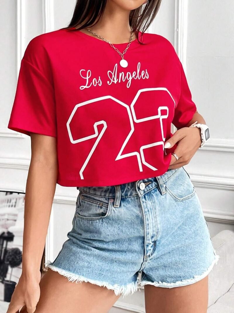 Red Printed Crop Top For Women