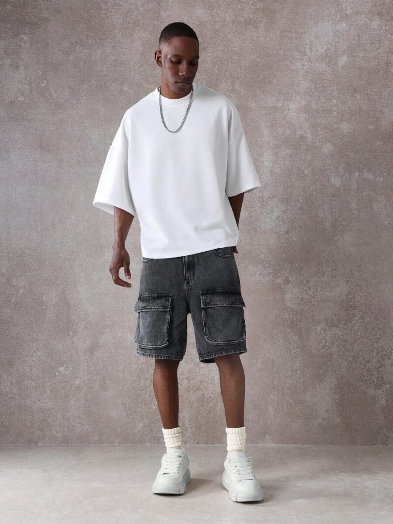 Washed Cargo Denim Shorts