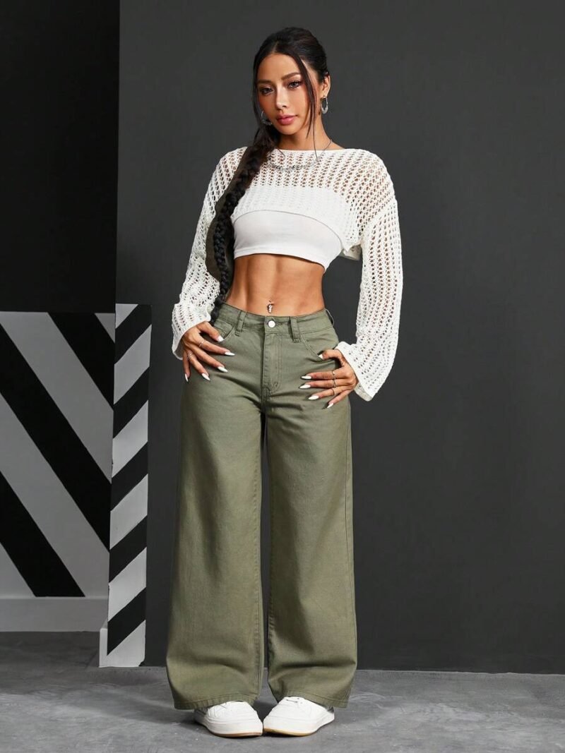 Loose Fit Wide Leg Pockets Casual Denim Jeans