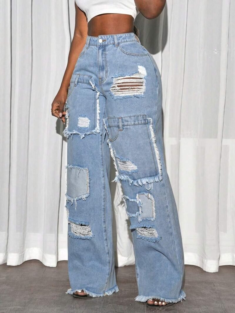 Ripped Pocket Simple Casual Denim Jeans