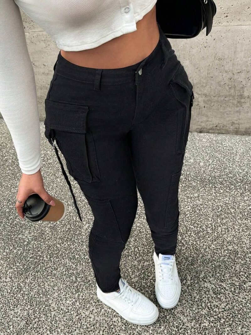 Sexy Tight Stretch Blue Denim Cargo Jeans