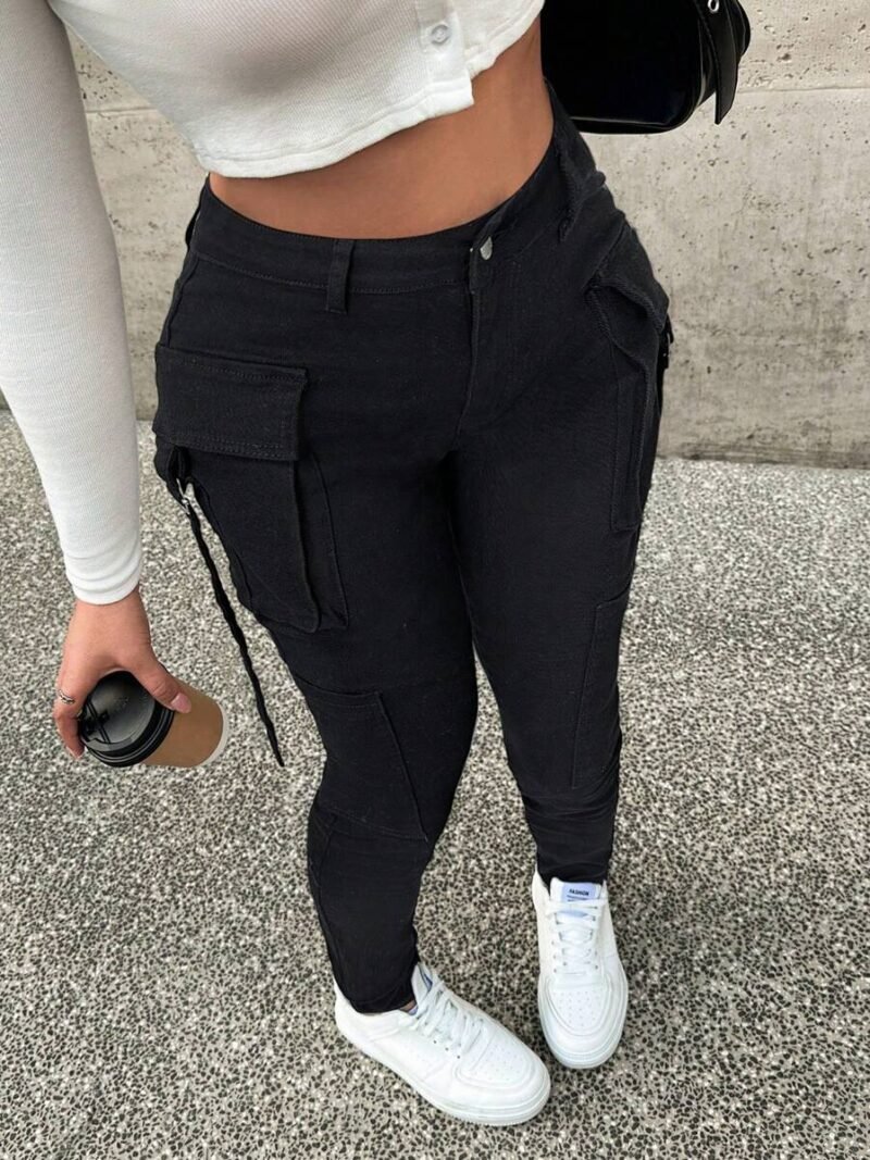 Sexy Tight Stretch Blue Denim Cargo Jeans