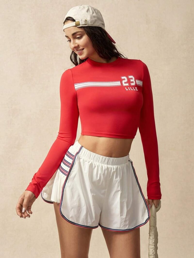Round Neck Long Sleeves Slim Fit Digital Stripe