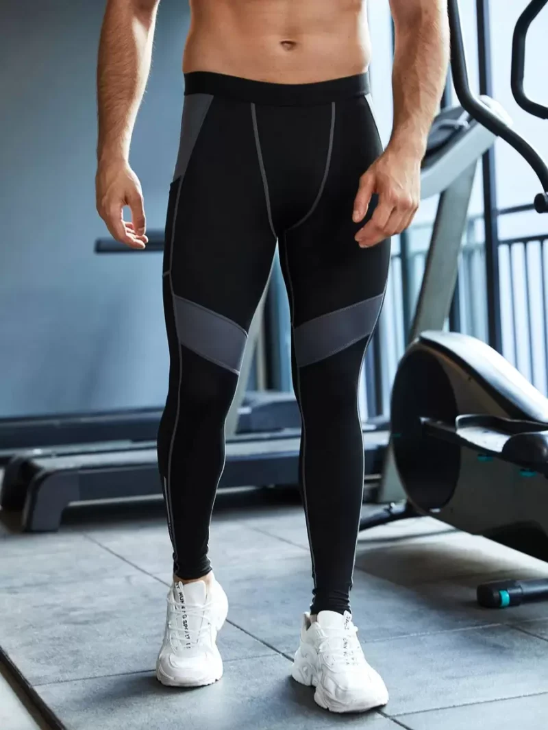 Men Letter Top-Stitching Sports Tights