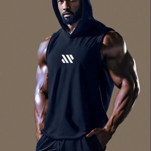 Hooded Sleeveless Vest With Muscle Print