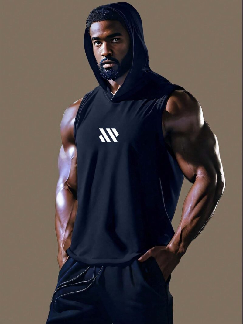 Hooded Sleeveless Vest With Muscle Print