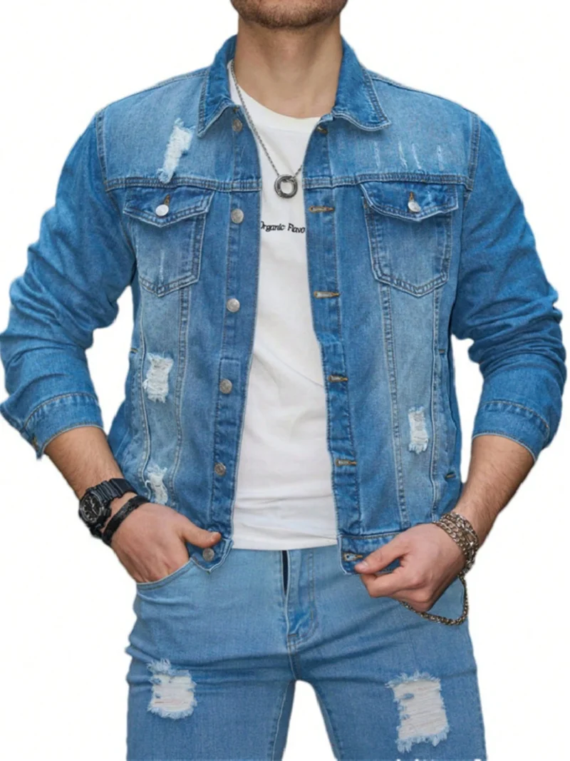Casual Street Style Ripped Denim Jacket