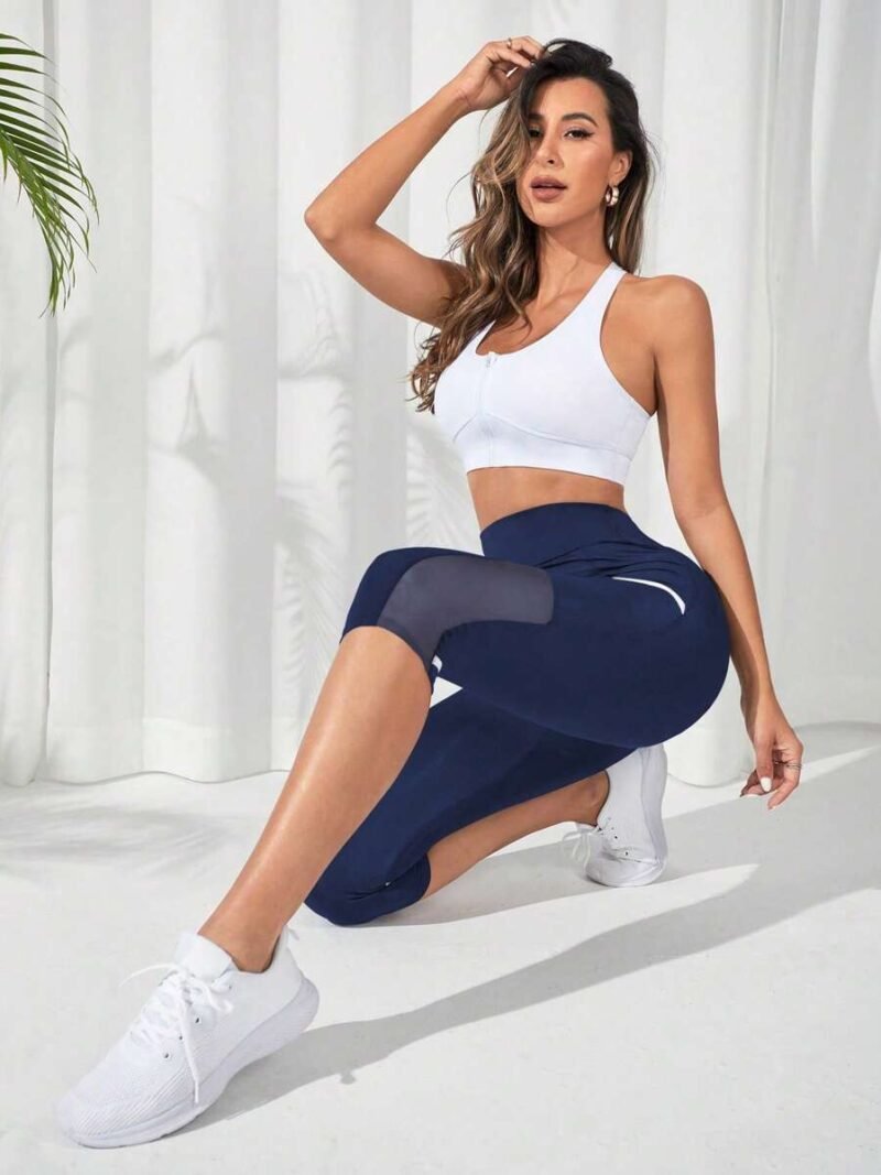 Contrast Mesh Insert Capri Sports Leggings