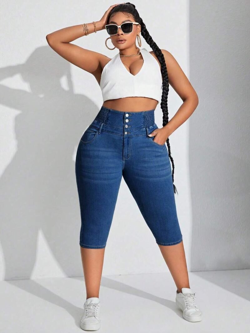 Plus Size High Stretch Cable Knit Capri Leggings