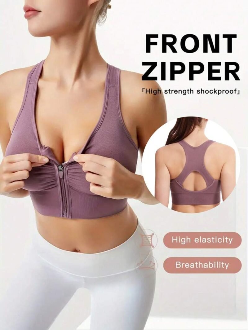 Front Zipper Hollowed Out Beautiful Back Yoga Sports Bra