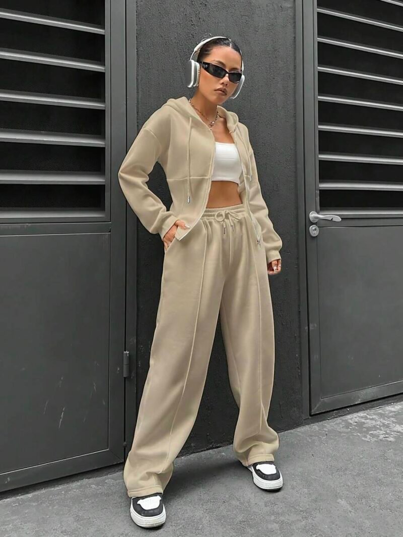 Solid Color Hooded Sweatshirt And Sweatpants
