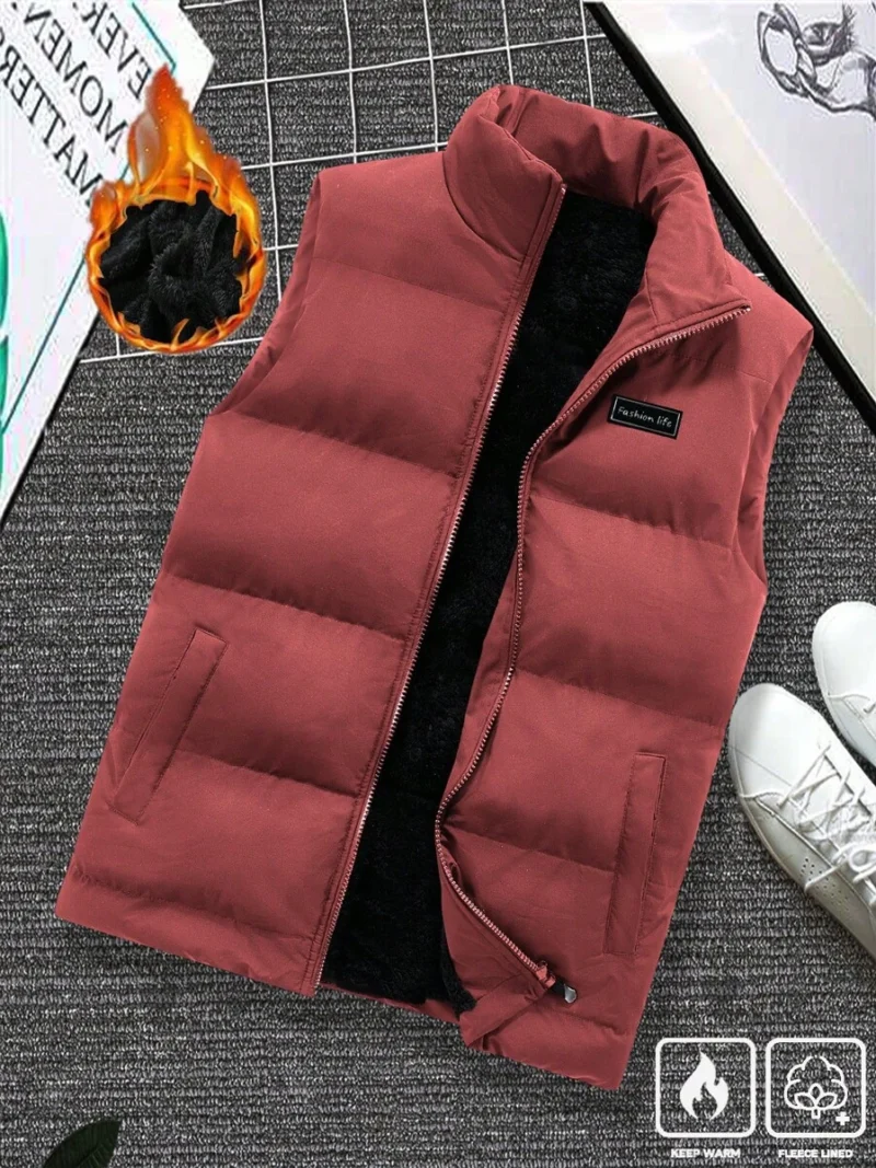 Letter Patched Thick Padded Vest Jacket
