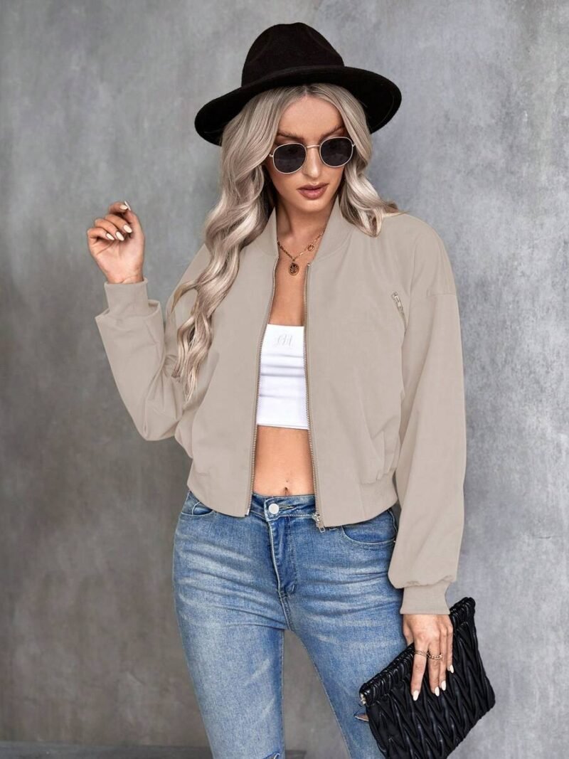 Solid Color Zipper Baseball Jacket